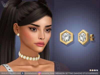 Stunning Hexagon Diamond Stud Earrings Sims 4 CC