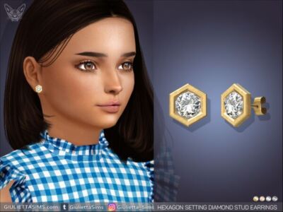 Hexagon Setting Diamond Stud Earrings For Kids Sims 4 CC