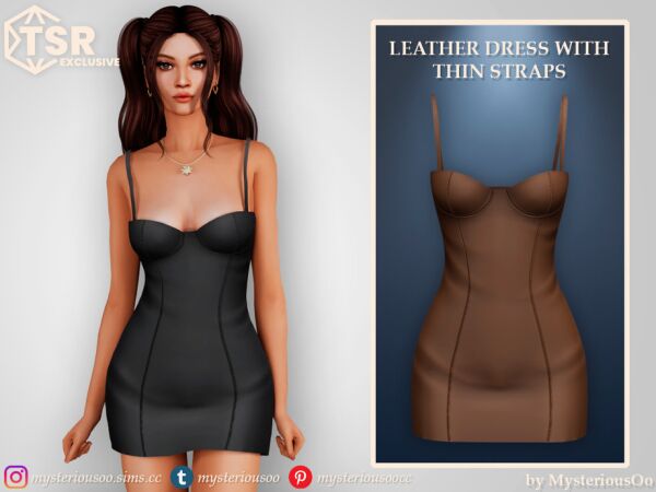 Stylish Leather Dress with Thin Straps Sims 4 CC