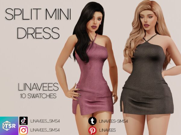 Lennon – Split Mini Dress by Linavees Sims 4 CC