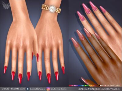 Long Almond Ultra Shiny Nails Sims 4 CC