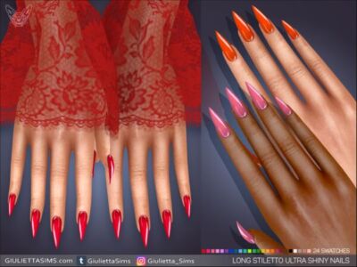 Long Stiletto Ultra Shiny Nails Sims 4 CC