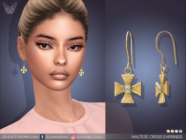 Elegant Maltese Diamond Cross Earrings Sims 4 CC