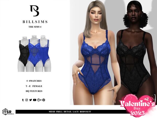 Mesh Frill Detail Lace Bodysuit Sims 4 CC