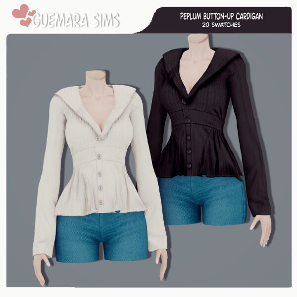 Peplum Button-Up Cardigan By Guemara Sims 4 CC