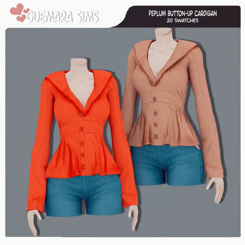 sims 4 cc peplum button up cardigan by guemara 2