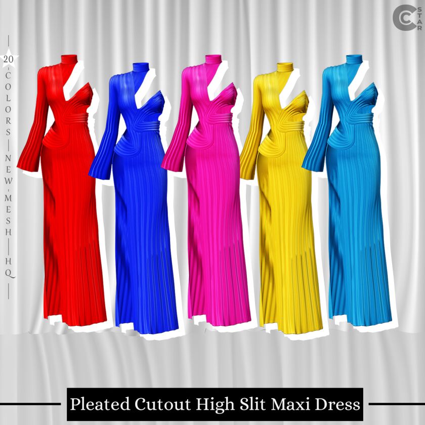 sims 4 cc pleated cutout high slit maxi dress 5