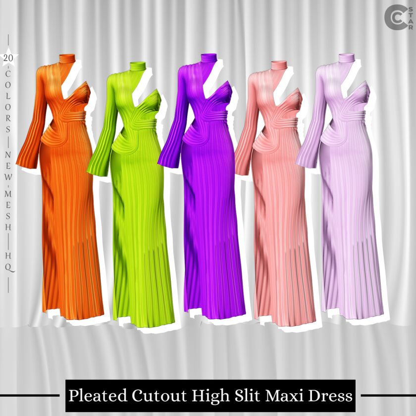 sims 4 cc pleated cutout high slit maxi dress 6