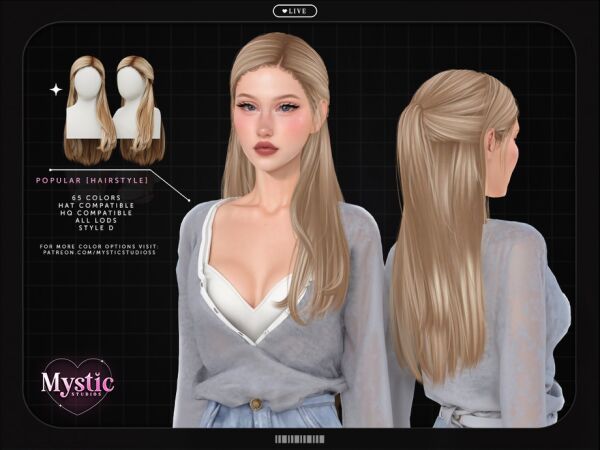 Popular Hairstyle – Style D by Mystic Studios Sims 4 CC