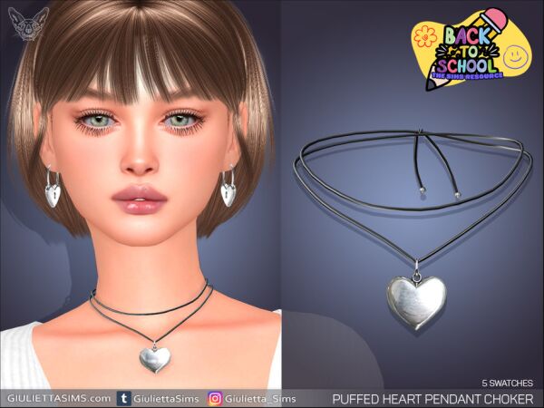 Puffed Heart Pendant Choker Sims 4 CC