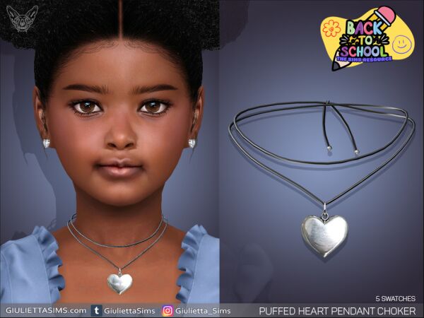 Puffed Heart Pendant Choker For Kids Sims 4 CC