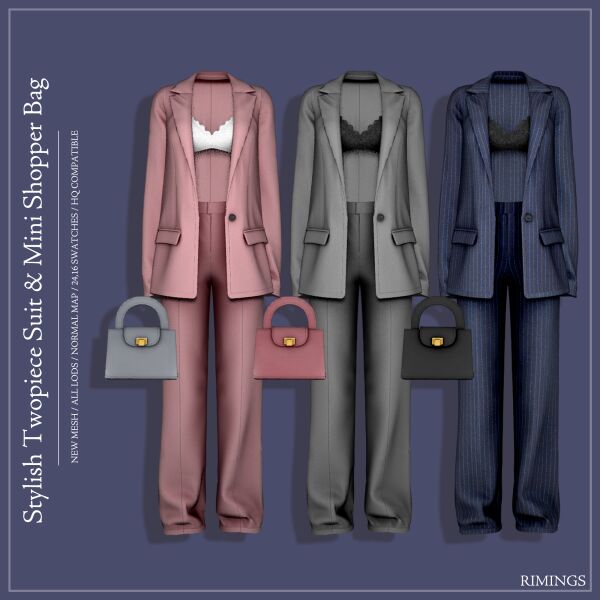 Chic Twopiece Suit & Mini Shopper Bag Sims 4 CC