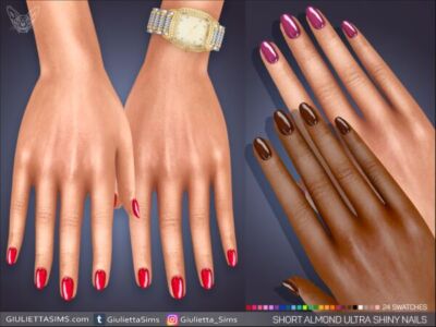 Short Almond Ultra Shiny Nails Sims 4 CC