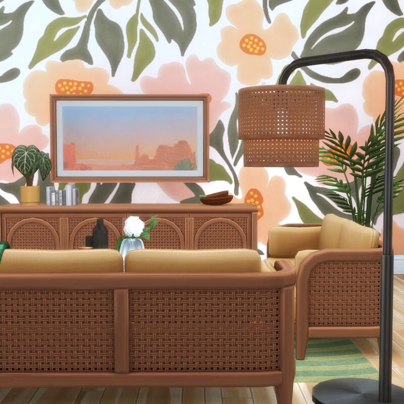 sims 4 cc sohma living rattan living room set with 14 items and 1 wallpaper by peacemakeric 3