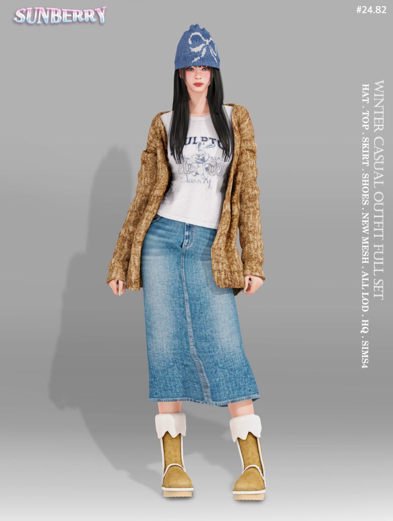 sims 4 cc sunberry 24 82 winter casual outfit full set 2