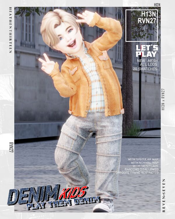 Stylish Toddler Denim Jacket with Suede Collar Sims 4 CC