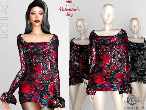 Valentine’s Day Floral Sequin Mini Dress Sims 4 CC