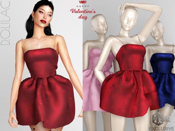 Valentine’s Day Jacquard Satin Mini Dress Sims 4 CC