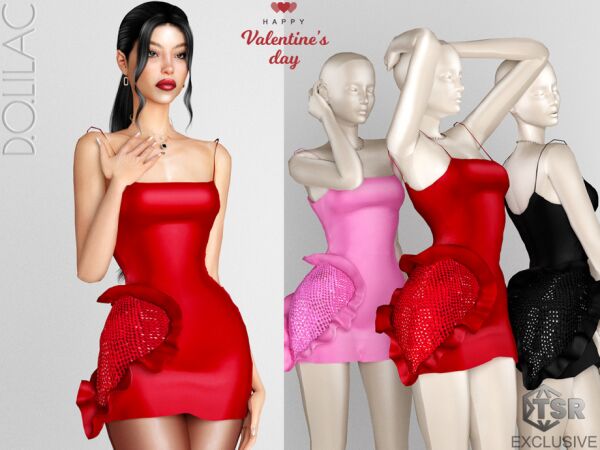 Valentine’s Day Ruffled Heart Mini Dress Sims 4 CC