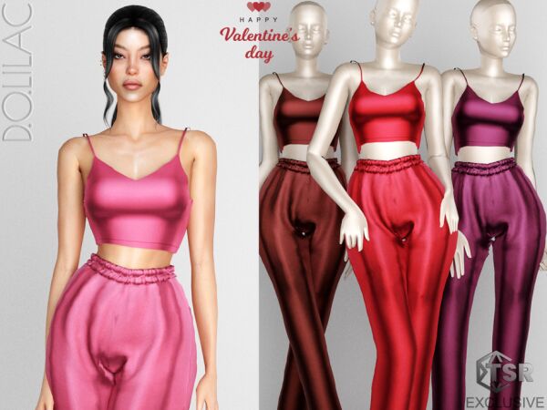 sims 4 cc valentines day satin pyjama set long bottom do0222 by d o lilac 2