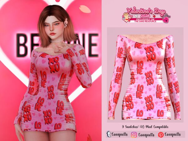 Valentines Day Xoxo Dress by Couquett Sims 4 CC