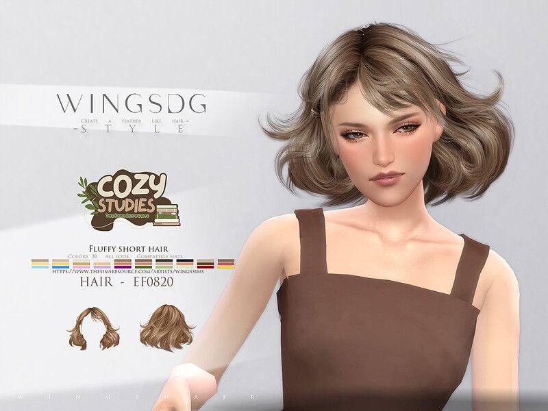 Fluffy Short Hair for Sims Sims 4 CC